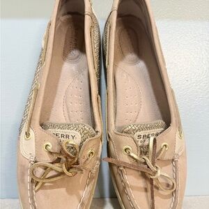 Sperry Women's Cream Loafers with Gold Accents